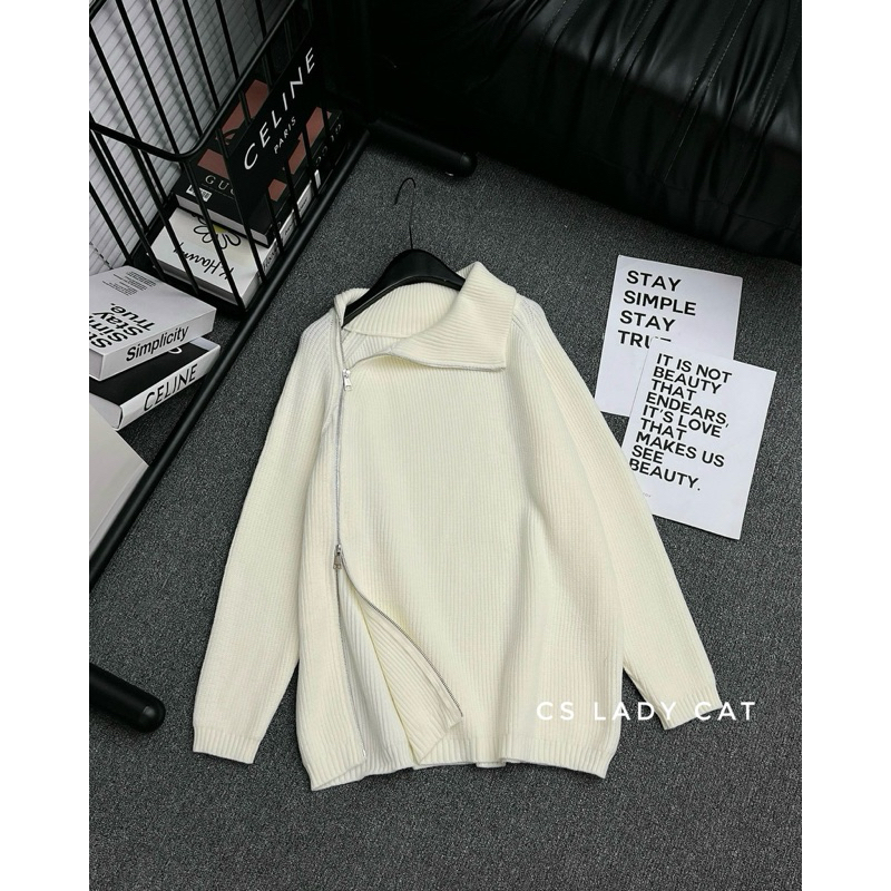 Áo len dáng rộng khoá kéo