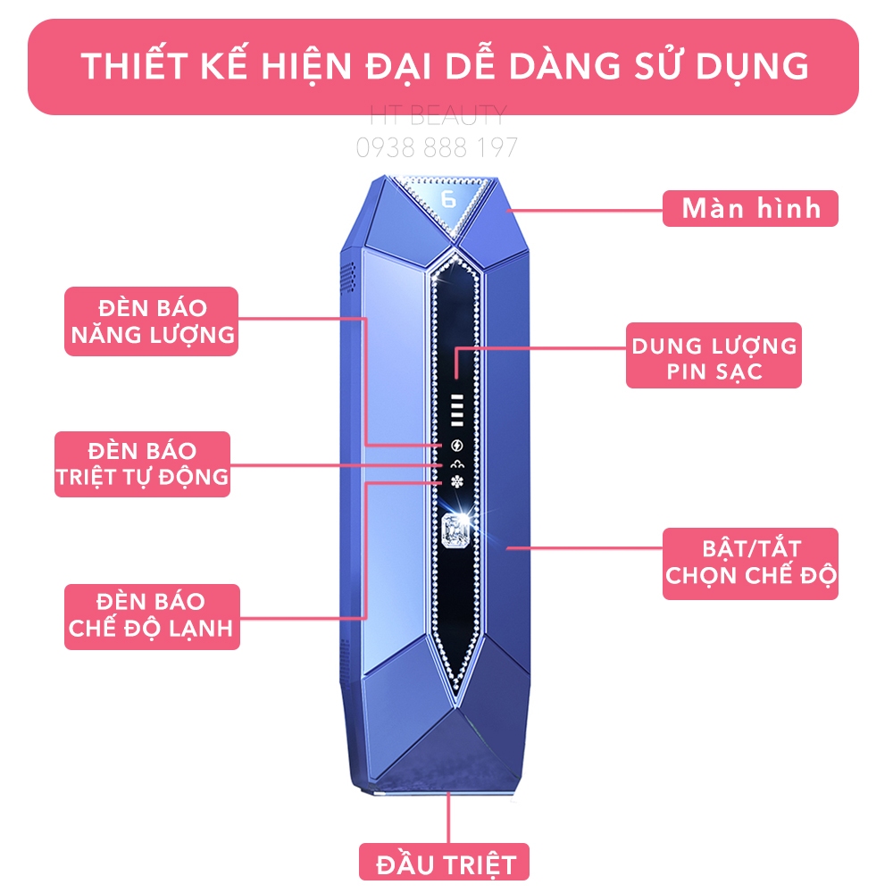 Máy triệt lông, máy tẩy lông NanoTime Beauty B65Pro HTBeauty Chính Hãng công nghệ triệt lạnh 10 độ C vĩnh viễn tại nhà