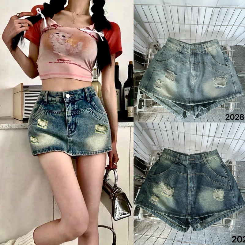 Quần Giả Váy Jean Bigsize Phối Rách Thời Trang Chân Váy Jean Bigsize Form Chữ A Ms2028