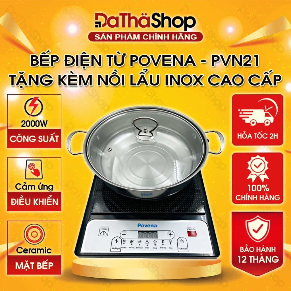 Bếp Từ POVENA PVN-21 Kèm Nồi Inox Vung Kính Hàng Việt Nam Chất Lượng Cao