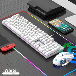 Bàn Phím cơ KM600 Màu trắng kết hợp Bàn phím cơ trục xanh game có đèn nền 104 phím Led,giao diện USB