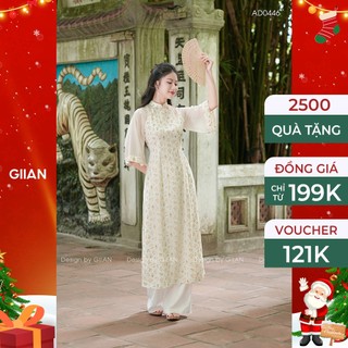 Áo dài cách tân tay lỡ họa tiết hoa nhí thiết kế dây nơ ở vai chính hãng Giian - AD0446