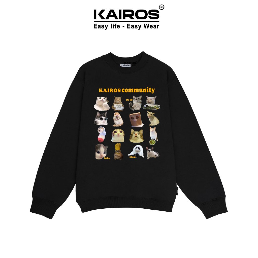 Áo Sweater KAIROS chất nỉ bông cotton nhiều màu mẫu meme mèo 2023