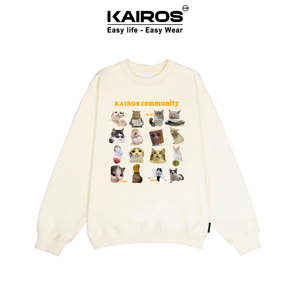 Áo Sweater KAIROS chất nỉ bông cotton nhiều màu mẫu meme mèo 2023