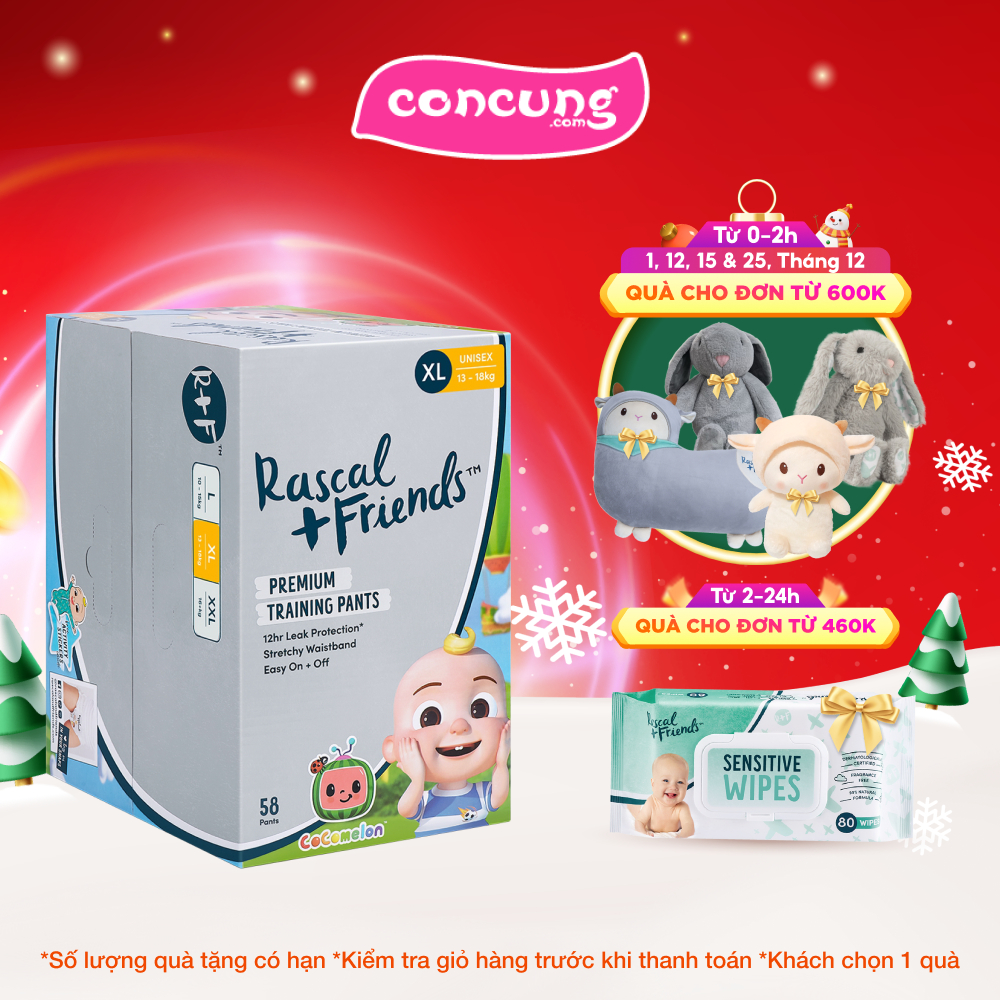 Thùng Tã quần Rascal+Friend Cocomelon size XL 13-18kg 58 miếng