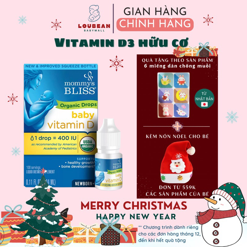 Vitamin D3 hữu cơ cho trẻ sơ sinh MOMMYS BLISS Organic vitamin D 100 giọt hàng Mỹ
