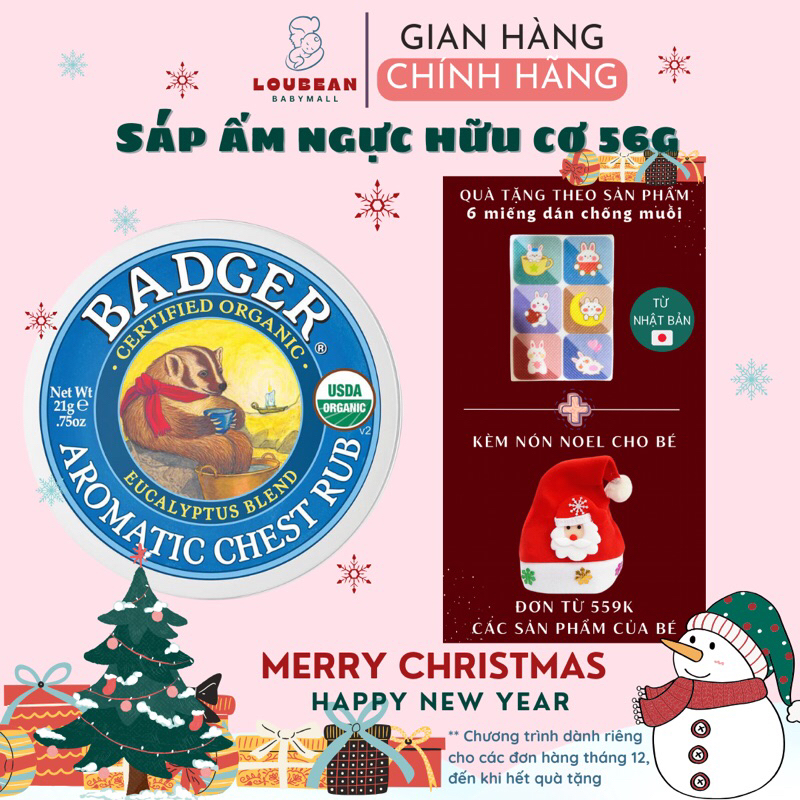 Sáp dầu ấm ngực hữu cơ BADGER organic Chest Rub balm - giảm ho nghẹt mũi an toàn cho em bé, trẻ sơ sinh 56g