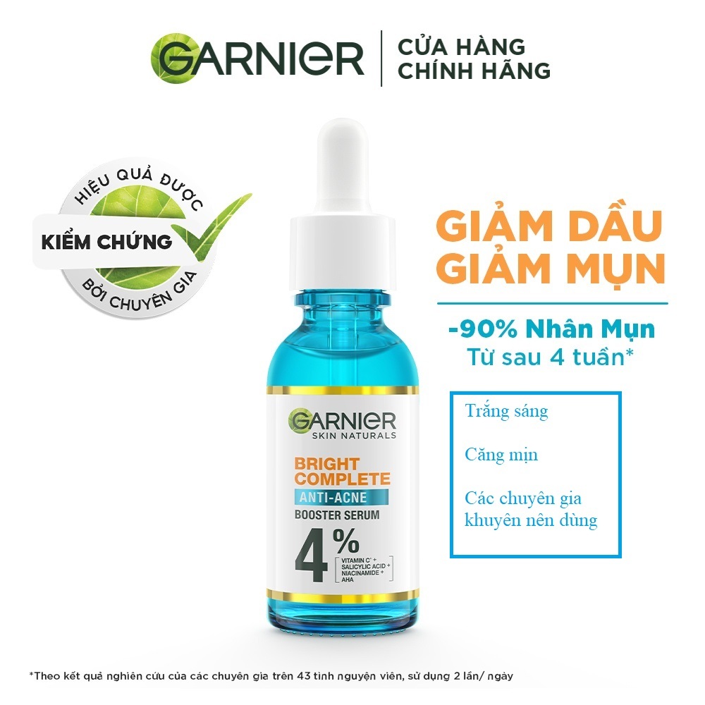 Dưỡng chất cho da dầu mụn Garnier Bright Complete Anti-Acnes Booster Serum 4% 30ml