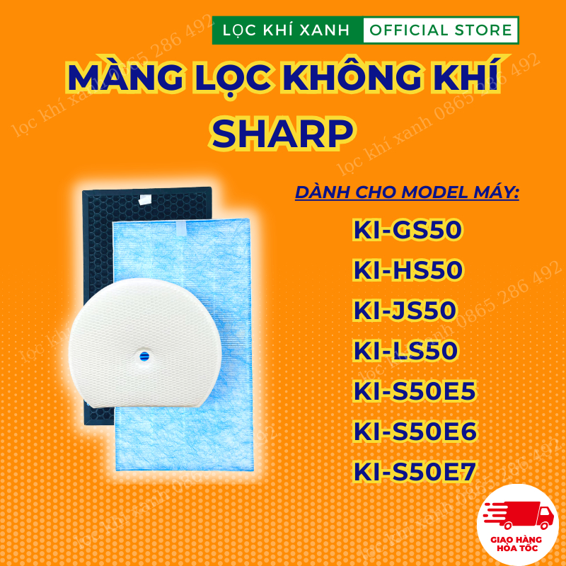 Màng lọc không khí SHARP KI-JS50, KI-HS50, KI-GS50, KI-LS50. Lõi lọc hepa và than hoạt tính giá rẻ chất lượng cao