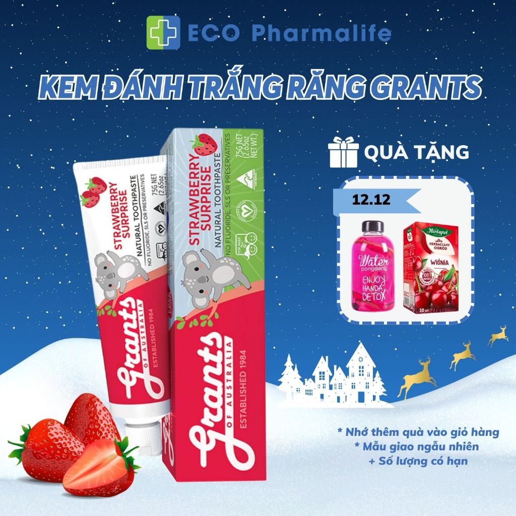 Kem Đánh Răng Vị Dâu Grants Of Australia Ngăn Ngừa Mảng Bám, Bổ Sung Canxi Khoáng Chất 110g