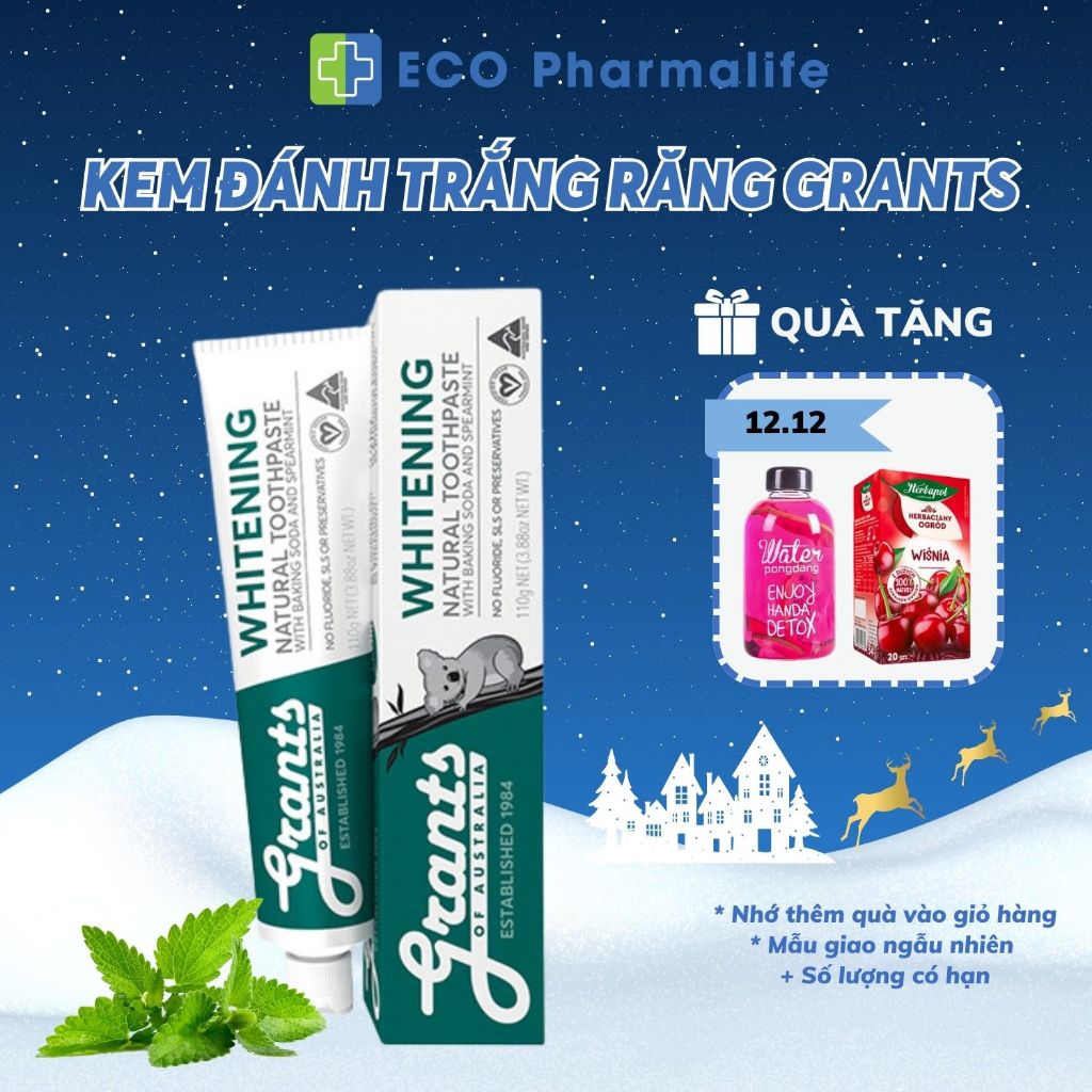 Kem Đánh Răng Thảo Dược Trắng Răng Grants Of Australia Chiết Xuất Thiên Nhiên Hữu Cơ Hương Bạc Hà The Mát 110g