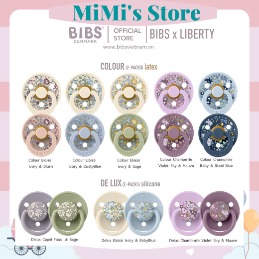 Ti Giả BIBS X LIBERTY cao su & Silicon Đan Mạch Chính Hãng Cho Bé, TẶNG HỘP ĐỰNG, Chất Liệu Mềm Mại