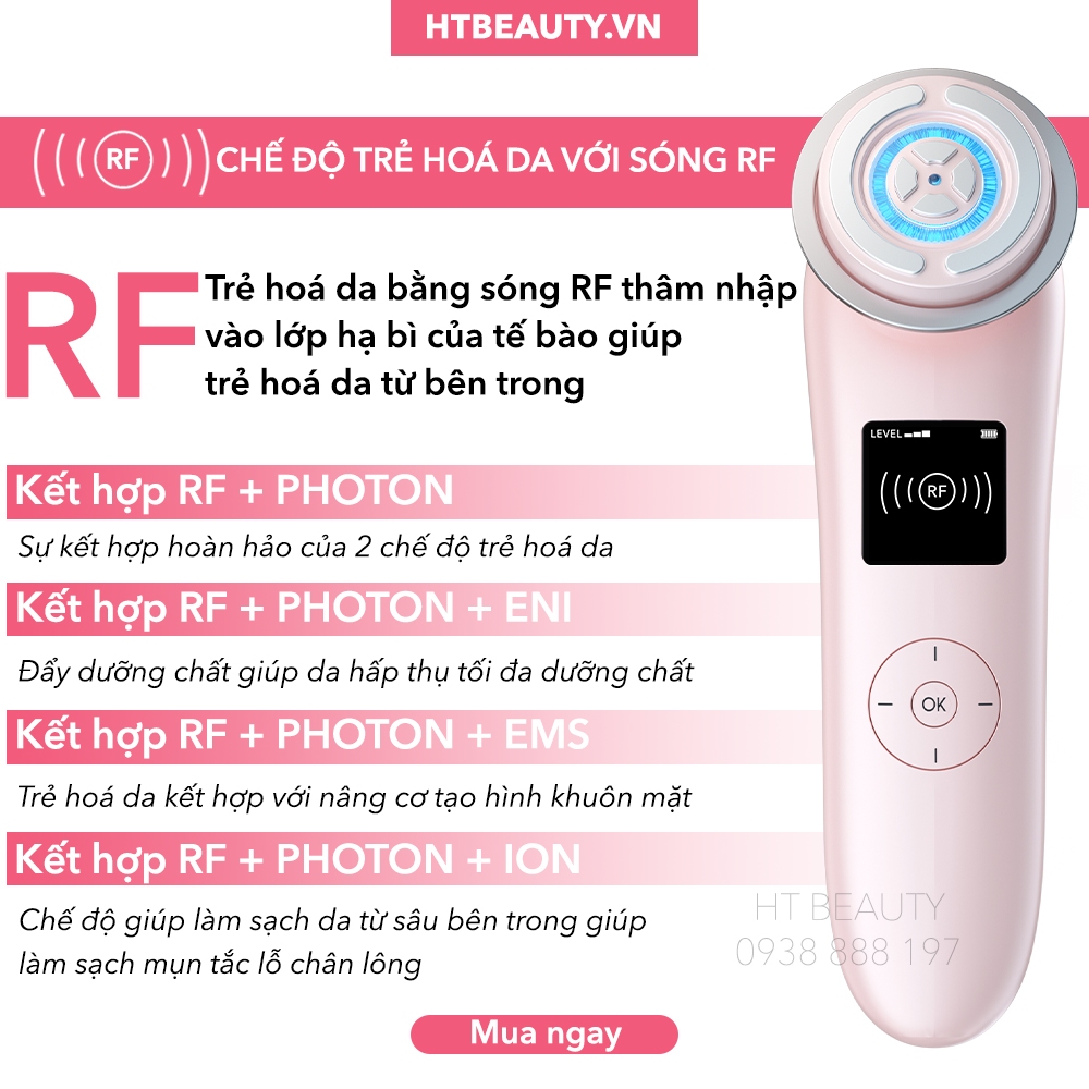 Máy nâng cơ trẻ hoá da 9in1 NanoTime F82E HTBeauty công nghệ Nano Photon RF, EMS, Sóng siêu âm tái tạo collagen, trẻ hóa