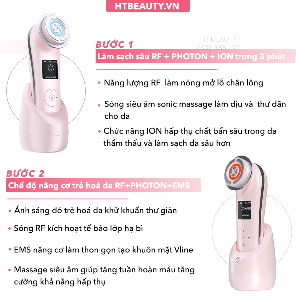 Máy nâng cơ trẻ hoá da 9in1 NanoTime F82E HTBeauty công nghệ Nano Photon RF, EMS, Sóng siêu âm tái tạo collagen, trẻ hóa