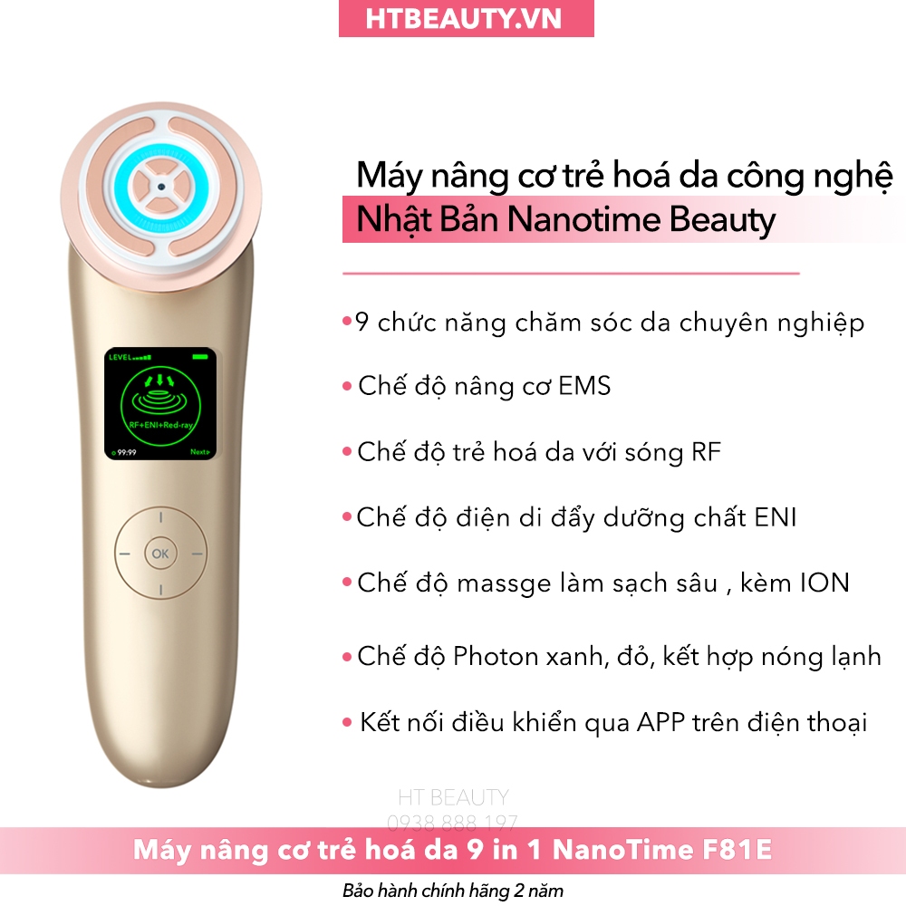 Máy nâng cơ trẻ hoá da 9 in 1 công nghệ Nano Photon RF, EMS HTBeauty  Sóng siêu âm NanoTime F81E Chính Hãng Nhật Bản