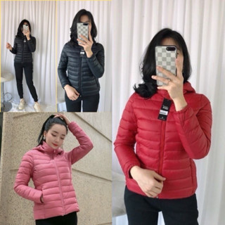 Áo khoác phao lông vũ siêu nhẹ nữ 3 lớp ấm áp cao cổ nhiều màu hàn quốc, Áo phao thể thao nữ mùa đông đỏ xanh than rêu
