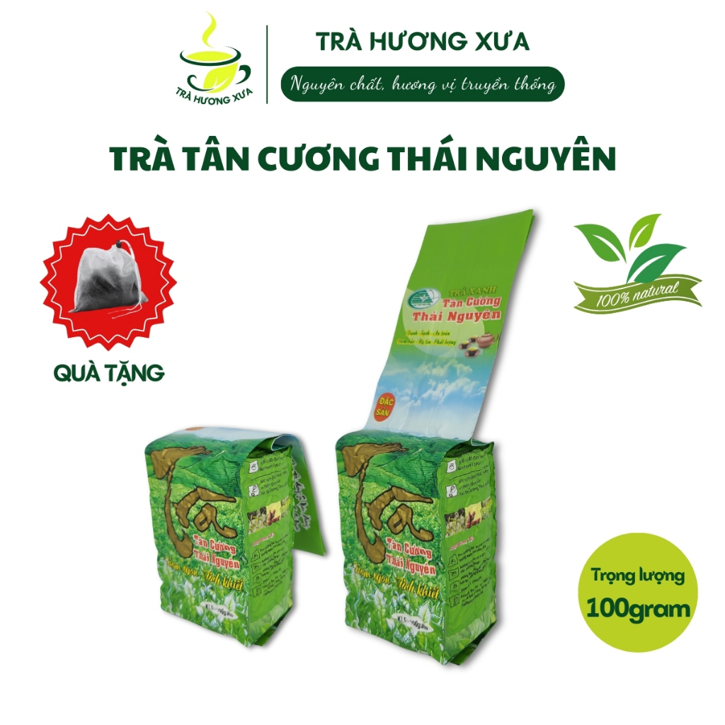 Trà Thái Nguyên Tân Cương gói 100gram loại đặc biệt ngon Chè khô Thái Nguyên móc câu tặng túi lọc Trà Hương Xưa HX04