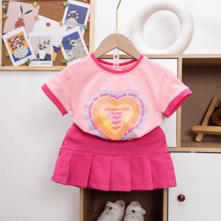 10kg - 50kg set váy bé gái áo thun cotton chính phẩm chân váy kaki xếp ly kèm chip xinh xắn