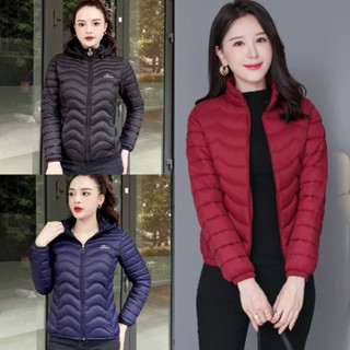  Áo khoác phao nữ siêu nhẹ lông vũ trần hoạ tiết dáng ngắn Áo phao uni kiểu mùa đông cao cổ ấm áp dày dặn đen đỏ xanh 