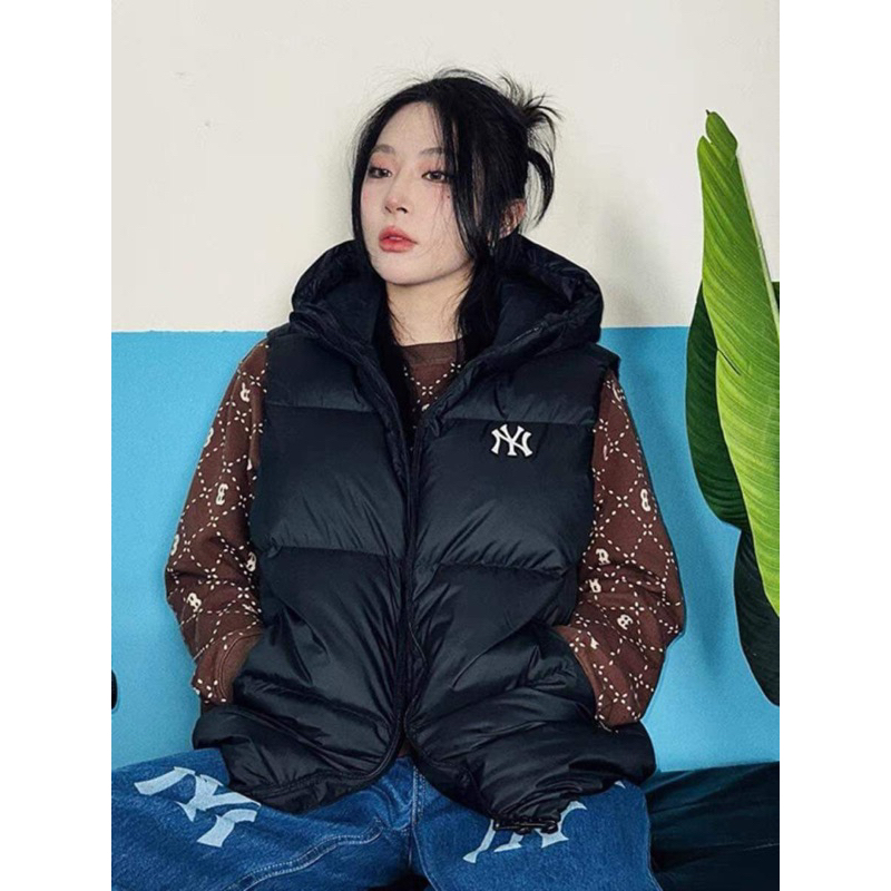 Áo phao đen gile mlb có mũ