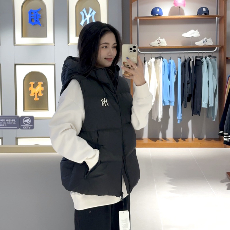 Áo phao đen gile mlb có mũ