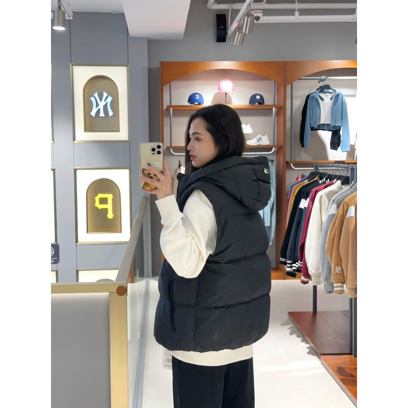 Áo phao đen gile mlb có mũ