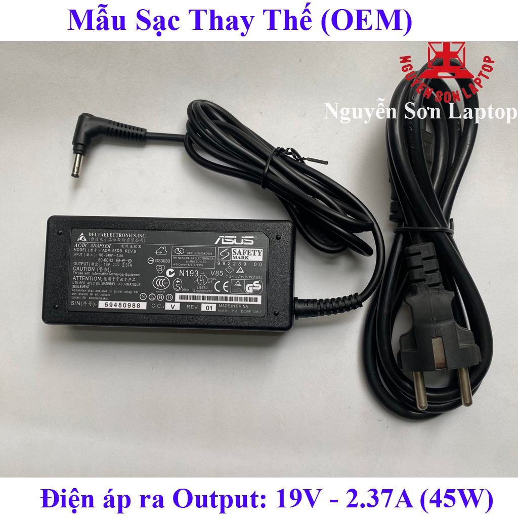 Sạc Laptop Asus 19V - 2.37A - Chân nhỏ 4.0mm x 1.35mm - Hàng NEW