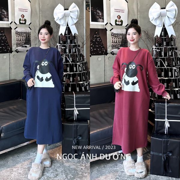 Váy nỉ in hình cừu dáng suông rộng 2 màu dày dặn (kèm ảnh thật)