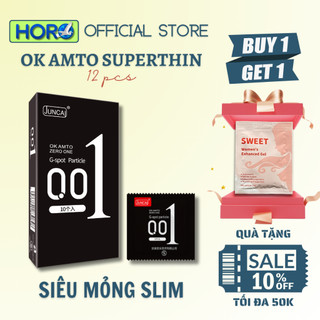  Bao cao su gân gai 0.01 Okamto gai siêu mỏng nhiều gel bôi trơn, hương vani, Hộp 10 bcs size 52mm