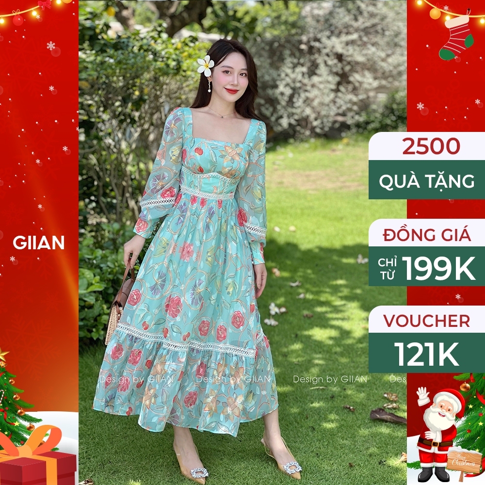 Váy đi biển dáng dài cổ vuông in họa tiết hoa cao cấp thương hiệu Giian - VA0289