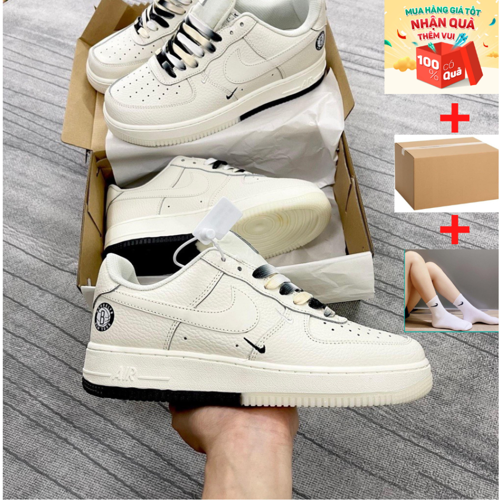 Giày_nike Be Sữa Low " Brooklyn " Sail Black, Giày AF1 Âm Dương Chữ "B" Đế 2 Màu Bản Full Box Bill