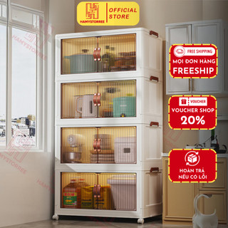 Tủ nhựa đa năng gấp gọn tiện lợi, tủ để đồ nhà bếp có bánh xe xoay 360 độ, tủ nhựa thông minh