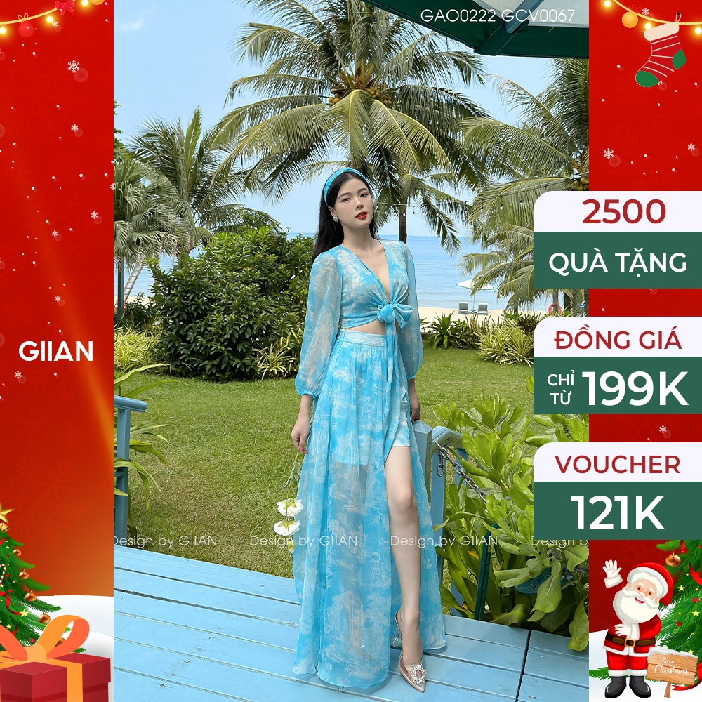 Set đầm maxi đi biển hở lưng thắt nơ thương hiệu Giian - AO0222 CV0067