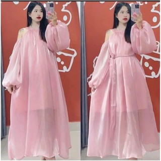 ĐẦM YẾM DÁNG DÀI TAY BỒNG TIỂU THƯ NEW 40-75KG ( TẶNG KÈM DÂY CỘT EO )
