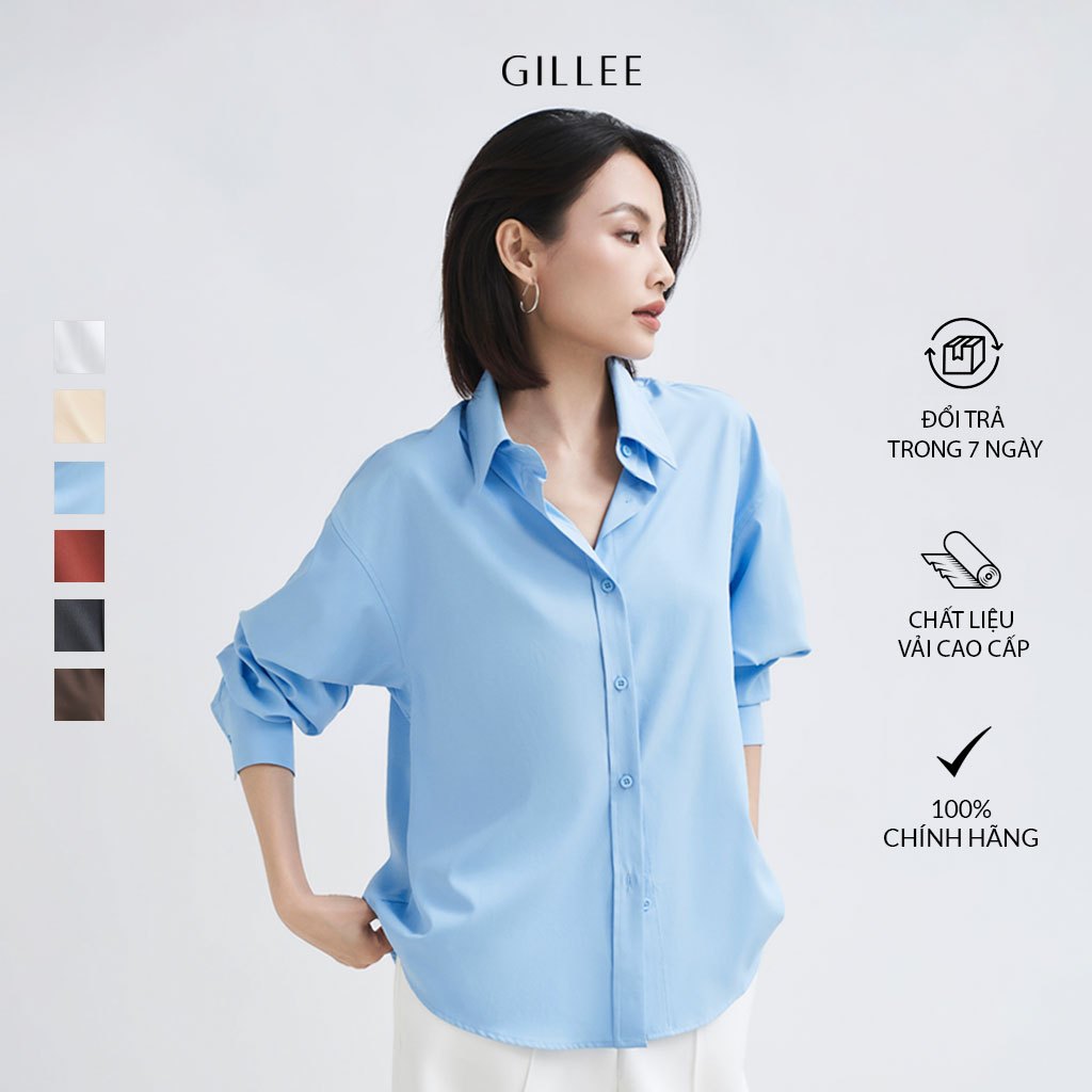 Áo sơ mi nữ GILLEE dáng oversized, sơ mi form rộng nhiều màu basic công sở chất vải kate Mỹ cao cấp, sang trọng FAS291