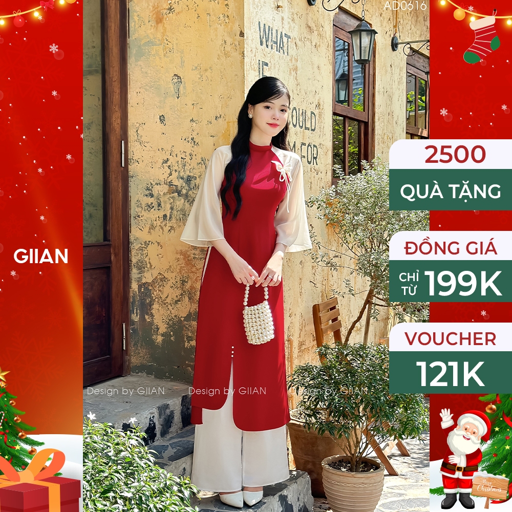 [VOUCHER 100K] Áo dài cách tân nữ thiết kế cách điệu tay bồng trẻ trung phối hồ điệp chính hãng Giian - AD0616