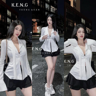 Set váy xinh áo sơ mi cổ vest sang chảnh