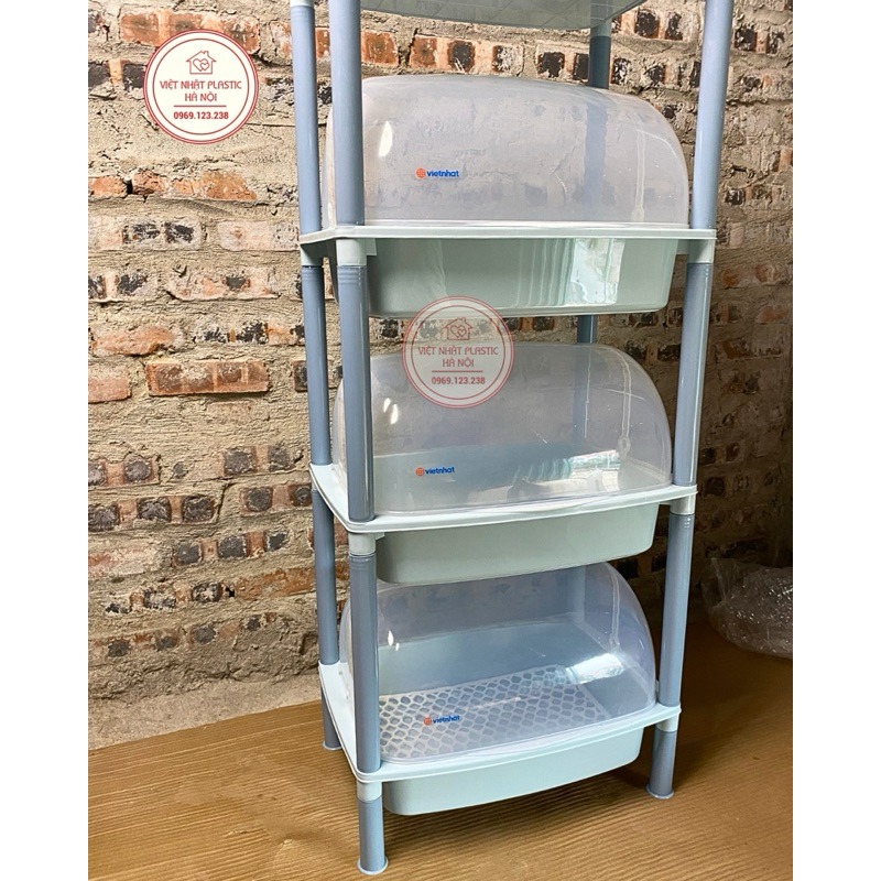 Kệ úp bát đũa, chạn bát có nắp đậy Việt Nhật, giá rẻ. Siêu Bền 3 tầng, 4 tầng- 5552- 5553 VN