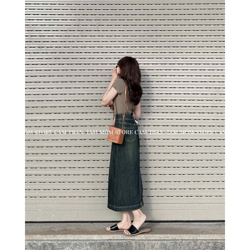 CHÂN VÁY DENIM 2 TÚI XẺ SAU MẪU MỚI #9505