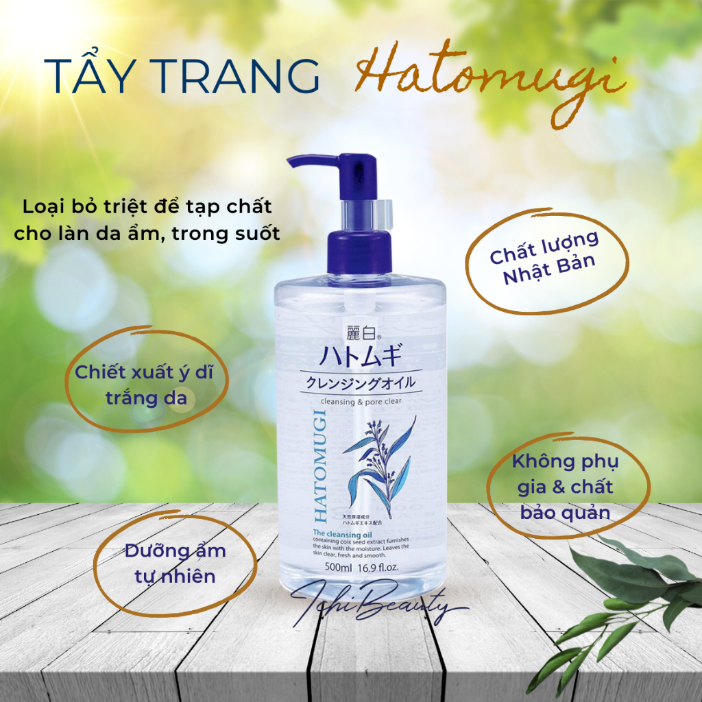 Nước tẩy trang, dầu tẩy trang ý dĩ Hatomugi The cleansing lotion cho da dầu mụn da khô Nhật Bản 500ml | Ichibeauty.vn