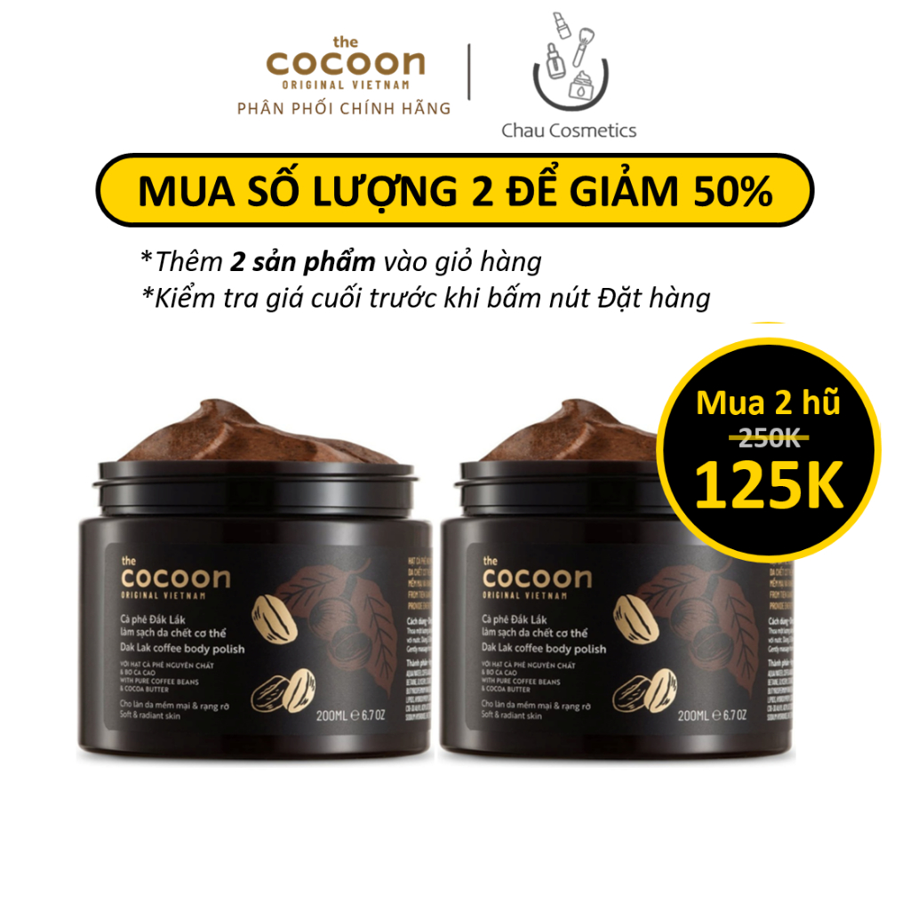 Tẩy tế bào da chết Cà phê Cocoon Dak Lak dành cho da cơ thể body 200ml