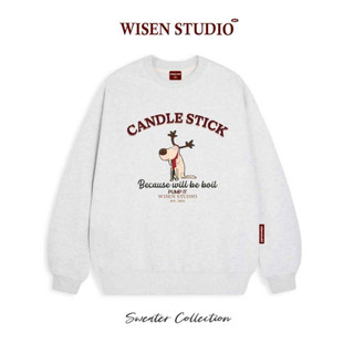 Áo Sweater Wisen Studio Candle stick , Áo Nỉ Hoodie Cổ Tròn Form Rộng Chất Nỉ Bông Dày Dặn Cao Cấp Siêu Ấm