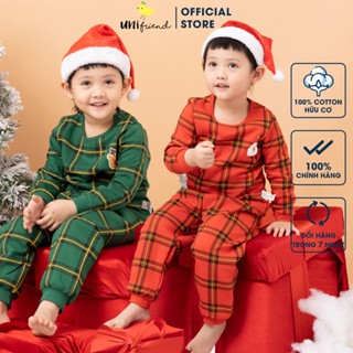 Đồ bộ ngủ tay dài trần bông noel giáng sinh 3 lớp dày mùa thu đông cho bé trai, bé gái Unifriend U2023-50, Size đại