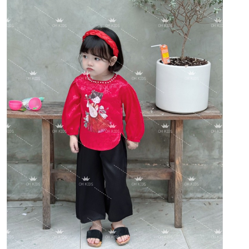 Set bà ba gấm đỏ quần lụa  cho bé gái 8-18kg(TAMDO)