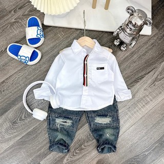 10-30kg Set áo sơ mi dài tay quần jean sịn sò