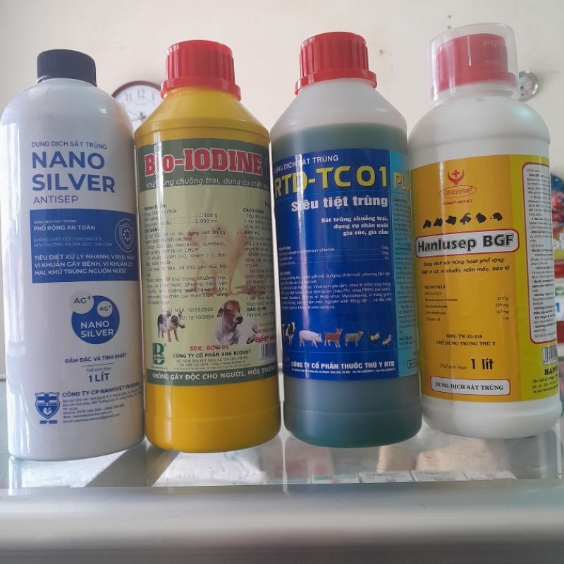 Sát trùng chuồng trại: nano bạc/iodine 10%/Hanlusep/Rtđ Tc01....