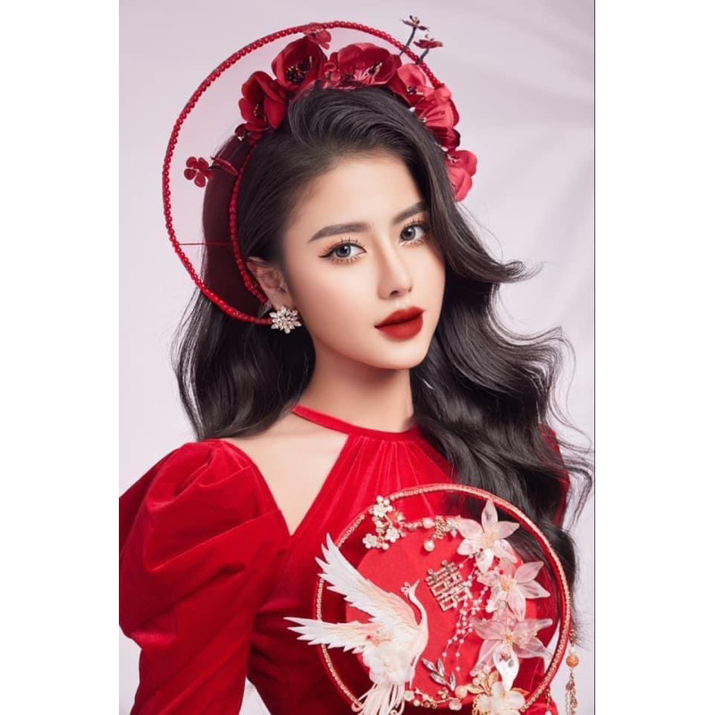 ☀️☀️ vấn lưới phối hoa tulip trắng và đỏ đô dành cho cô dâu ngày cưới - Phụ kiện cưới Bích dung