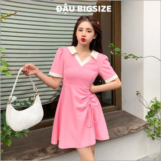 Đầm thun bigsize nữ cỏ tim bẻ ngắn tay dáng xòe phối nút thắt eo tạo sự thon gọn - G92