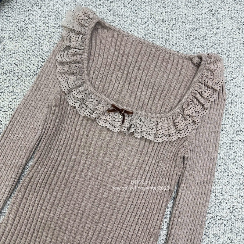 Áo Len Cổ Bèo Tròn Nơ L1