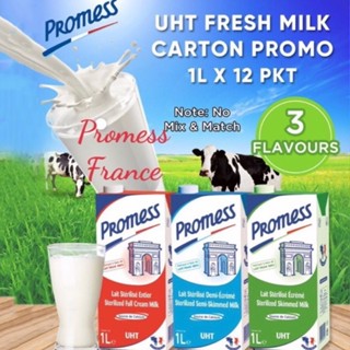 [Date mới nhất] SỮA TƯƠI PROMESS đủ mẫu Full cream | Low Fat | Skim THÙNG 6 HỘP 1L - Nhập Khẩu Pháp.
